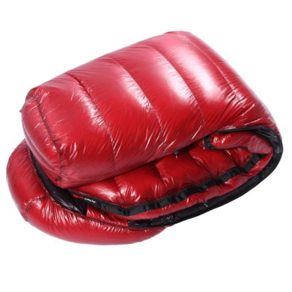 Black Crag goose down sleeping bag 10D nylon red folded